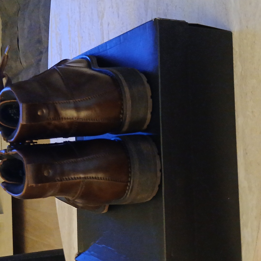 Alfani Brown Leather Ankle Boots with Lace-Up Closure - Picture 4 of 6
